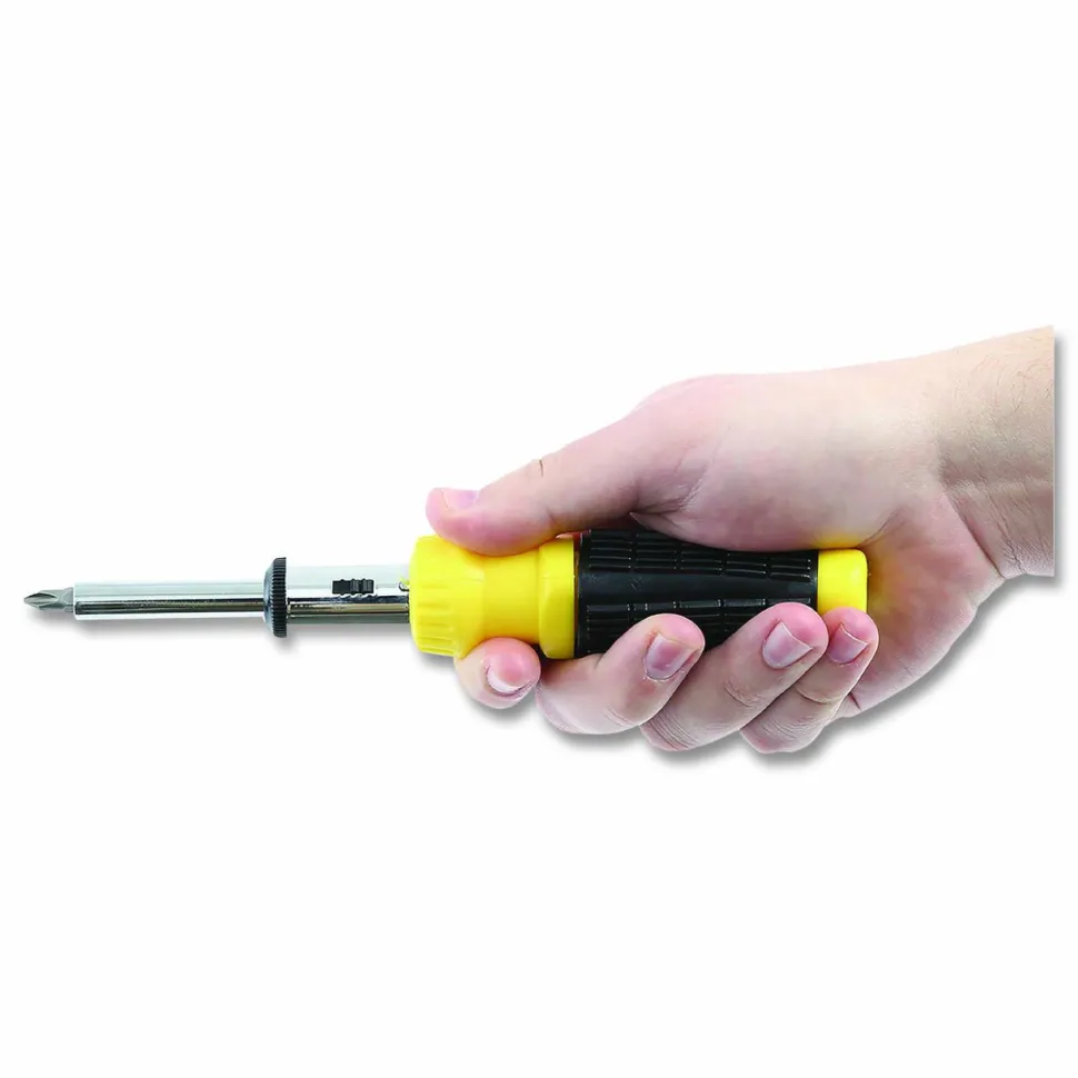 Great Neck Ratcheting Screw/Nut Driver Set, 34-Piece, Hex/Phillips/Slotted/Star Bits, Metric/SAE Sockets, 8" Long, Yellow/Black Handle