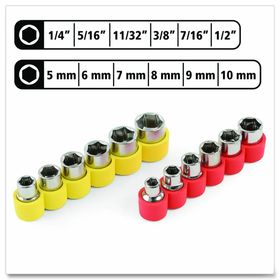 Great Neck Ratcheting Screw/Nut Driver Set, 34-Piece, Hex/Phillips/Slotted/Star Bits, Metric/SAE Sockets, 8" Long, Yellow/Black Handle