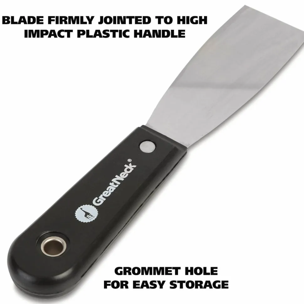 Great Neck Stiff Blade Putty Knife - 1.25" Blade - Black Plastic Handle - Durable