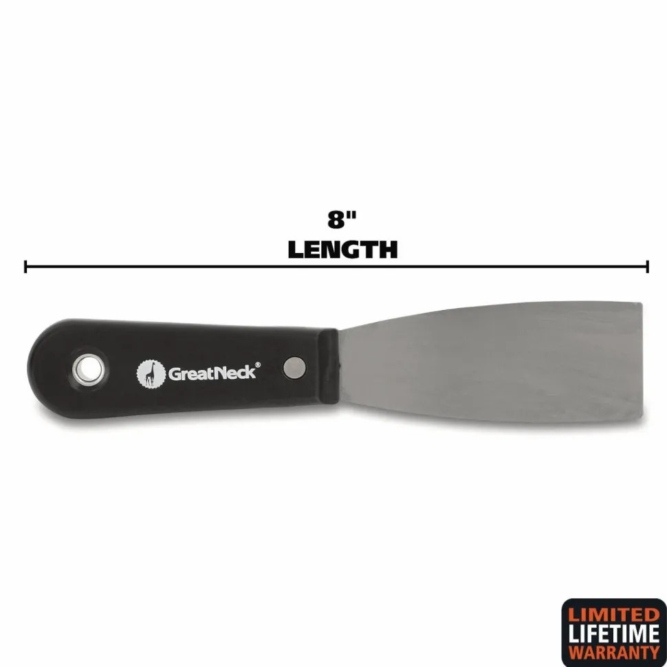 Great Neck Stiff Blade Putty Knife - 1.25" Blade - Black Plastic Handle - Durable