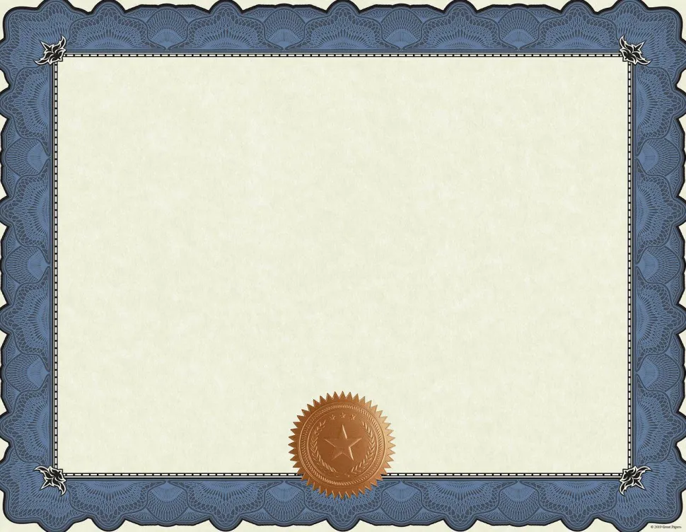 Great Papers! Certificate with Copper Foil Seals, Cambridge Blue, 8.5" x 11", Printer Compatible, 10 sheets