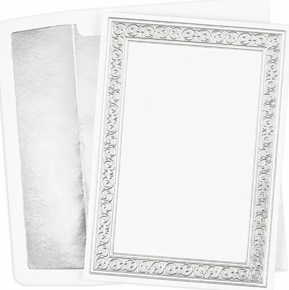Great Papers! Flat Card Invitation, Silver Foil Filigree, 5.5" x 7.75", Printer Compatible, 25 Invitations and 25 White with Silver Foil Lining Envelopes