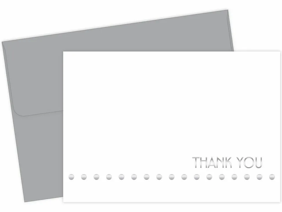 Great Papers! Note Card and White Envelopes, Thank You, Silver Foil Lotsa Dots, 4.875" x 3.375"(folded), 24 count