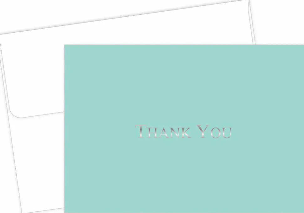 Great Papers! Note Card and White Envelopes, Thank You, Bella Blue Silver Foil, 4.875" x 3.375"(folded), 20 count