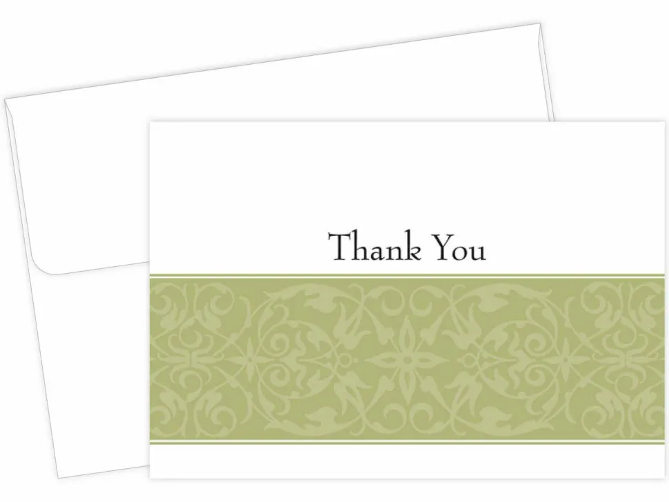 Great Papers! Note Card and White Envelopes, Thank You, Sage Swirl, 4.875" x 3.375"(folded), 50 count