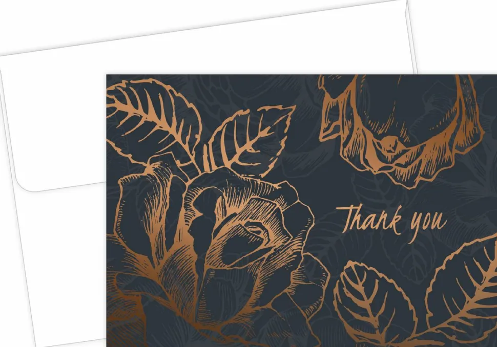 Great Papers! Note Card and White Envelopes, Thank You, Flower Copper Foil, 4.875" x 3.375"(folded), 50 count
