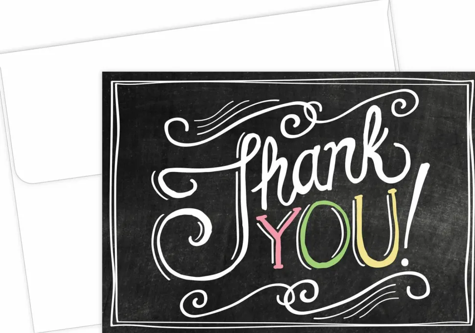 Great Papers! Note Card and White Envelopes, Thank You, Chalkboard, 4.875" x 3.375"(folded), 24 count