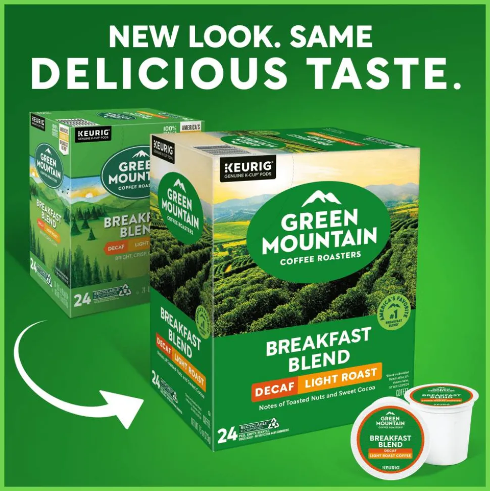 Green Mountain Coffee Breakfast Blend Decaf Coffee K-Cups, Light Roast, 96/Carton