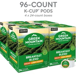 Green Mountain Coffee Breakfast Blend Decaf Coffee K-Cups, Light Roast, 96/Carton