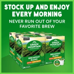 Green Mountain Coffee Breakfast Blend Decaf Coffee K-Cups, Light Roast, 96/Carton