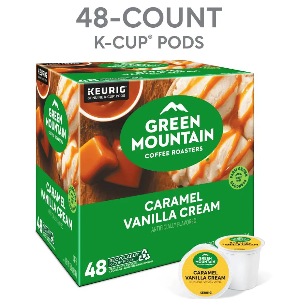 Green Mountain Coffee Caramel Vanilla Cream Coffee K-Cup Pods, Light Roast, Box Of 48 Pods