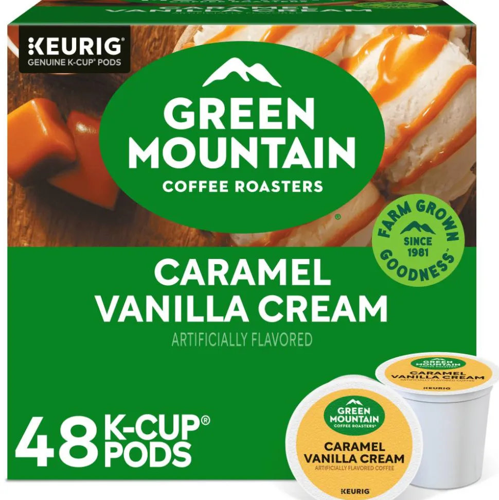Green Mountain Coffee Caramel Vanilla Cream Coffee K-Cup Pods, Light Roast, Box Of 48 Pods