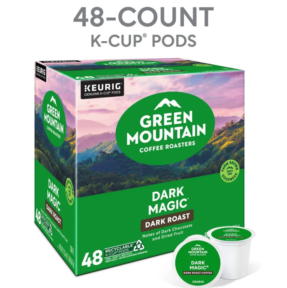 Green Mountain Coffee Dark Magic Extra-Bold Coffee K-Cup Pods, Dark Roast, Classic, Box Of 48 Pods
