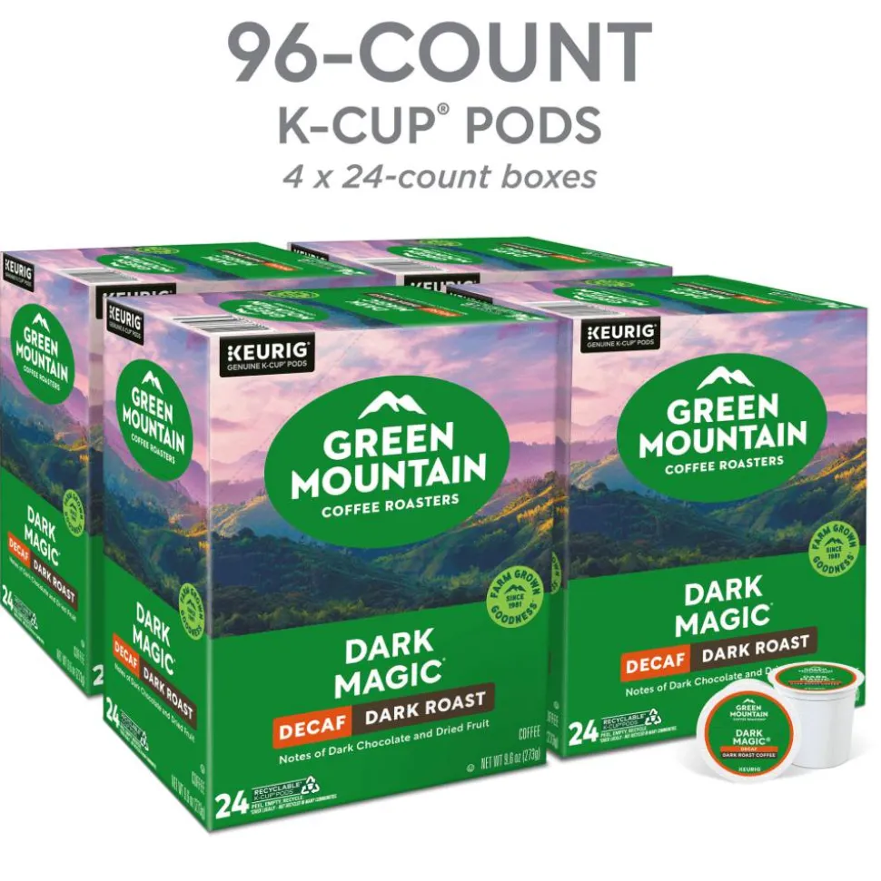 Green Mountain Coffee Roasters Dark Magic Decaf Keurig Single-Serve K-Cup Pods, Dark Roast, 24 Pods Per Pack, Case Of 4 Packs