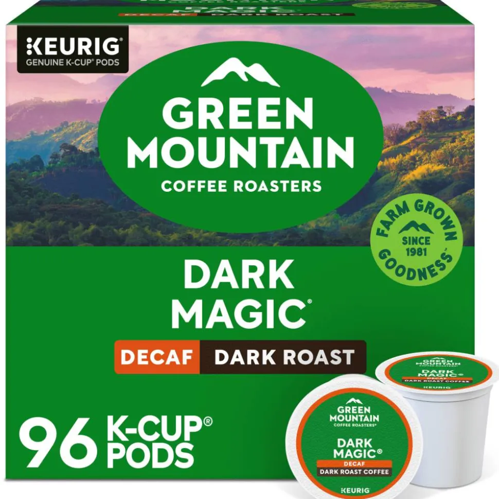Green Mountain Coffee Roasters Dark Magic Decaf Keurig Single-Serve K-Cup Pods, Dark Roast, 24 Pods Per Pack, Case Of 4 Packs