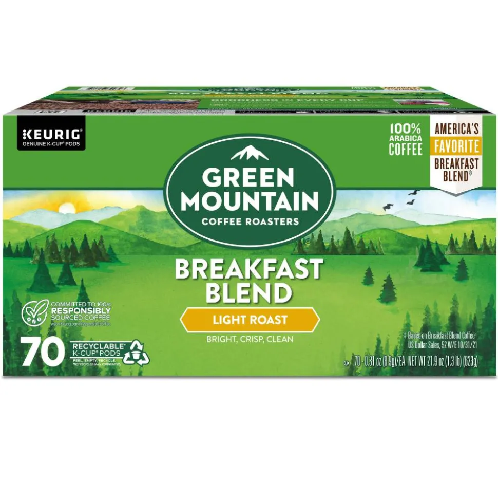 Green Mountain Coffee Roasters Keurig Single-Serve K-Cup Pods, Breakfast Blend, Light Roast, Pack Of 70 Pods