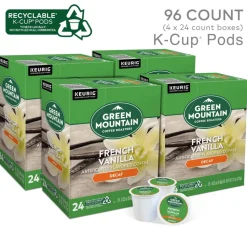 Green Mountain Coffee Roasters French Vanilla Decaf Keurig Single-Serve K-Cup Pods, Light Roast Coffee, 24 Pods Per Pack, Case Of 4 Packs