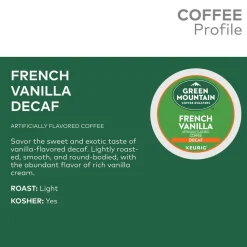 Green Mountain Coffee Roasters French Vanilla Decaf Keurig Single-Serve K-Cup Pods, Light Roast Coffee, 24 Pods Per Pack, Case Of 4 Packs