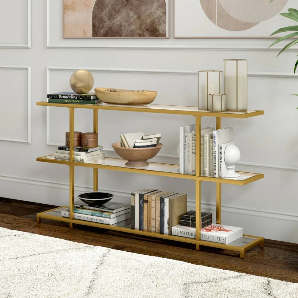 Greenwich 55" Wide Rectangular Console Table in Brass