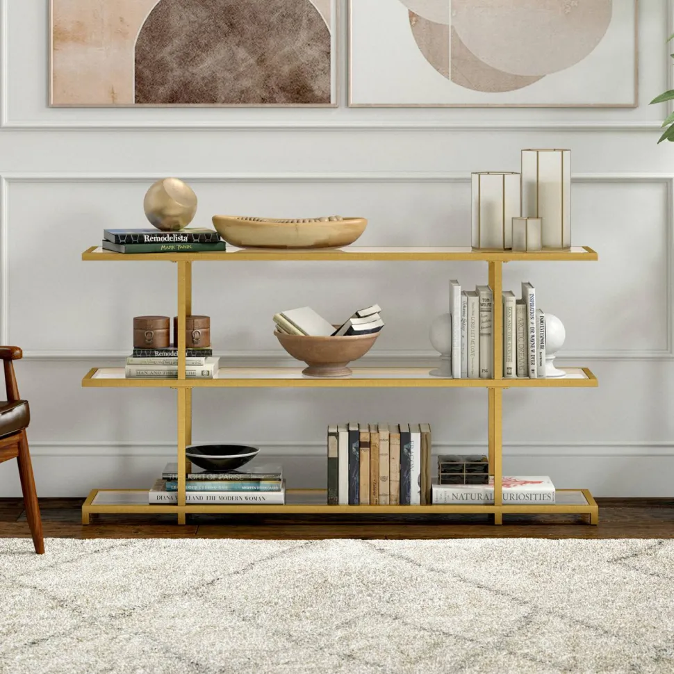 Greenwich 55" Wide Rectangular Console Table in Brass