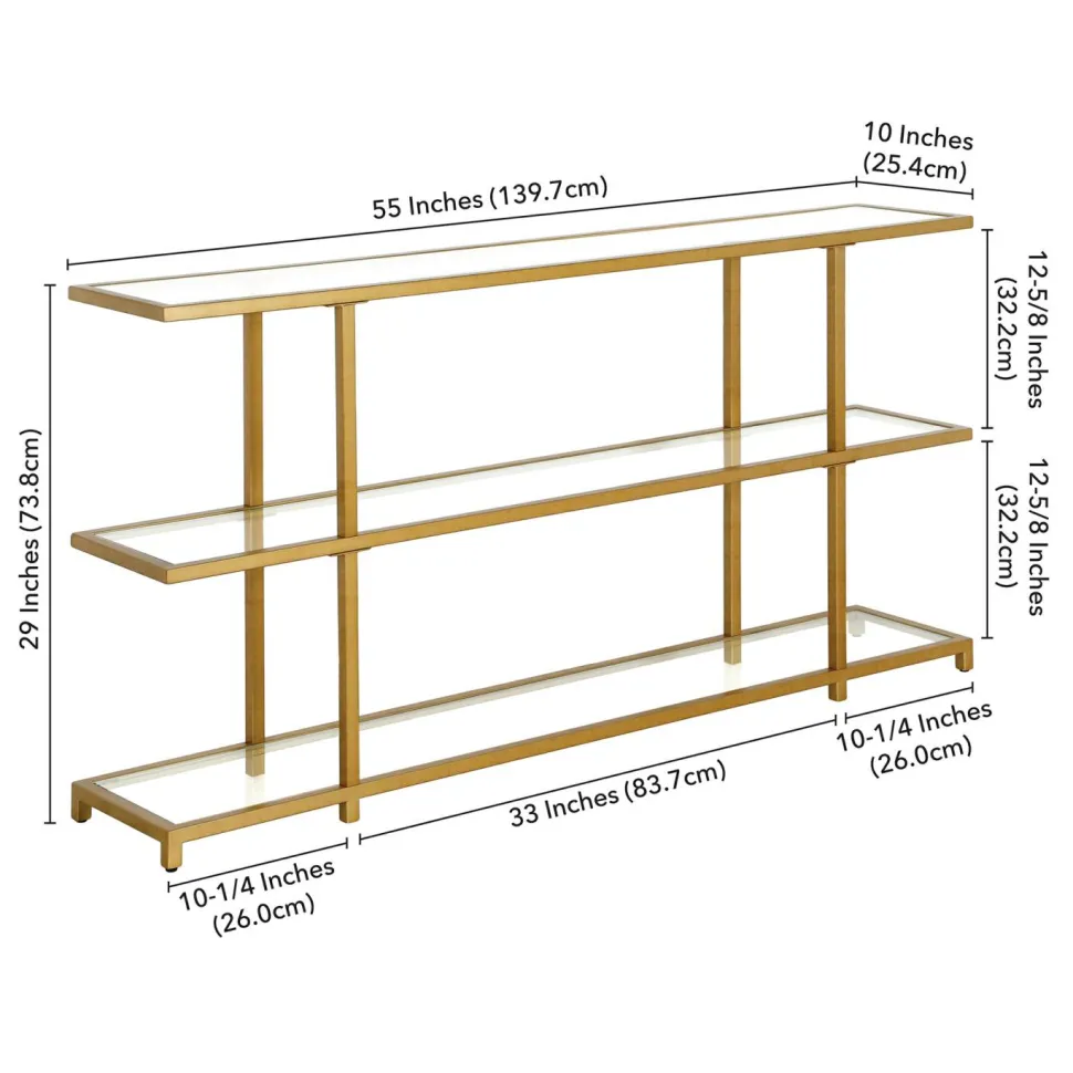 Greenwich 55" Wide Rectangular Console Table in Brass