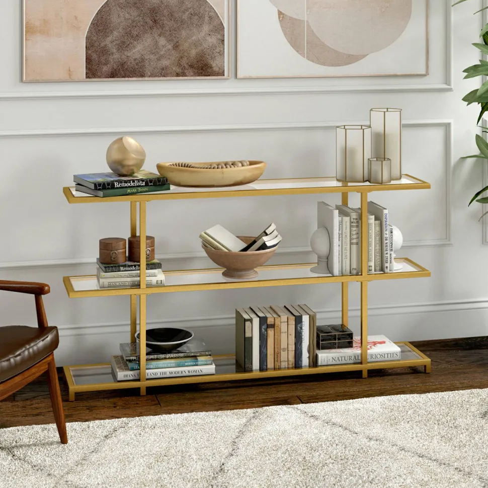 Greenwich 55" Wide Rectangular Console Table in Brass