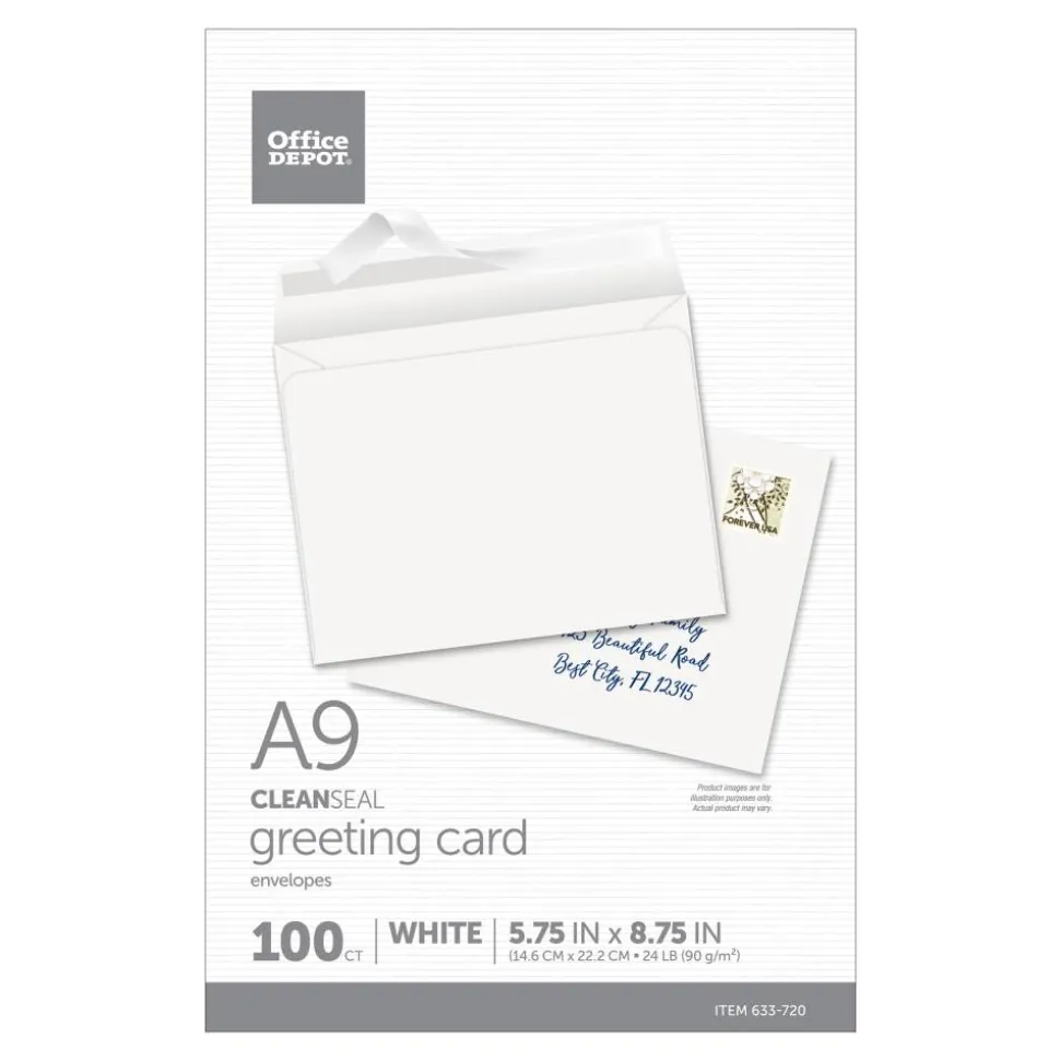 Greeting Card Envelopes, A9, 5-3/4" x 8-3/4", Clean Seal, White, Box Of 100