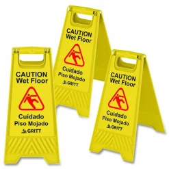 Gritt Commercial Caution Wet Floor Sign, 11.8 x 12 x 24, Yellow, 3/Pack