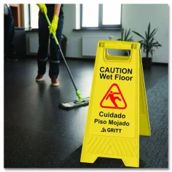 Gritt Commercial Caution Wet Floor Sign, 11.8 x 12 x 24, Yellow, 3/Pack