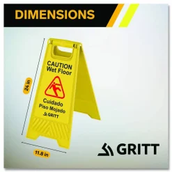 Gritt Commercial Caution Wet Floor Sign, 11.8 x 12 x 24, Yellow, 3/Pack