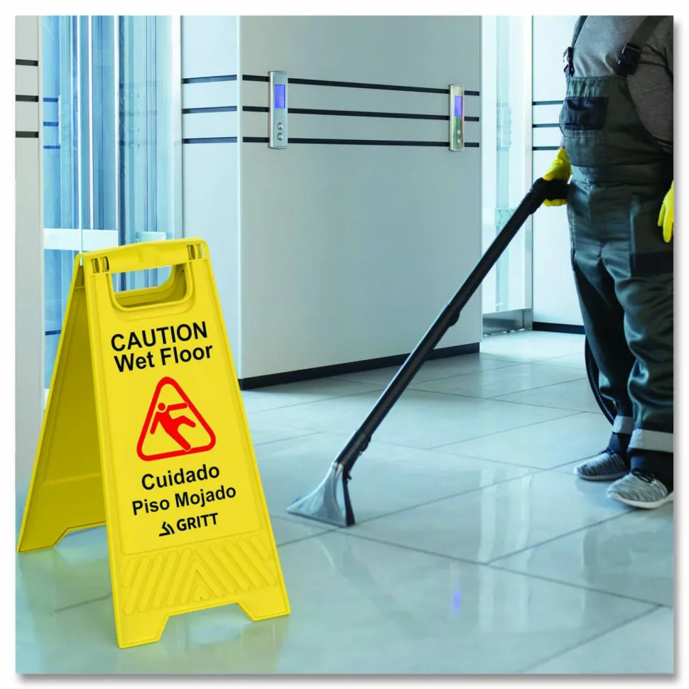 Gritt Commercial Caution Wet Floor Sign, 11.8 x 12 x 24, Yellow, 3/Pack