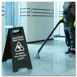 Gritt Commercial Caution Wet Floor Sign, 11.8 x 12 x 24, Black, 3/Pack