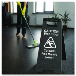 Gritt Commercial Caution Wet Floor Sign, 11.8 x 12 x 24, Black, 3/Pack