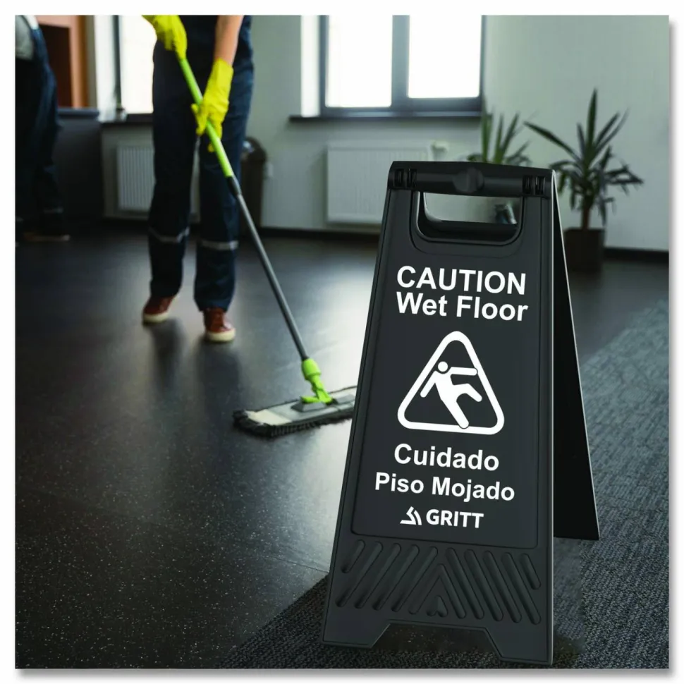 Gritt Commercial Caution Wet Floor Sign, 11.8 x 12 x 24, Black, 3/Pack