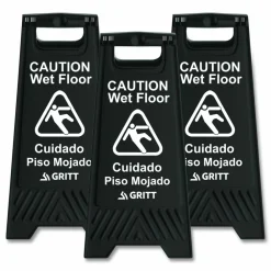 Gritt Commercial Caution Wet Floor Sign, 11.8 x 12 x 24, Black, 3/Pack