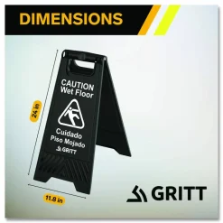 Gritt Commercial Caution Wet Floor Sign, 11.8 x 12 x 24, Black, 3/Pack