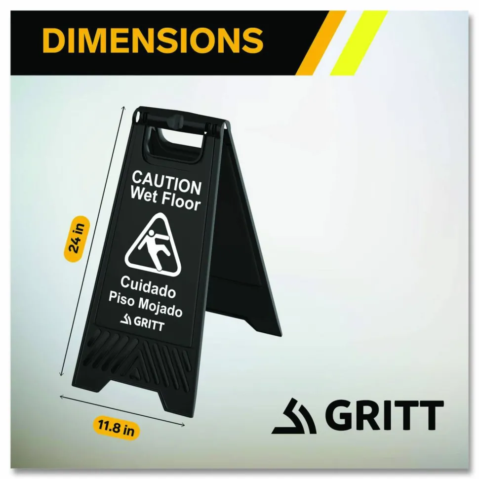 Gritt Commercial Caution Wet Floor Sign, 11.8 x 12 x 24, Black, 3/Pack