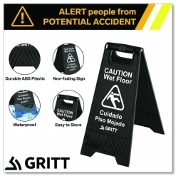 Gritt Commercial Caution Wet Floor Sign, 11.8 x 12 x 24, Black, 3/Pack