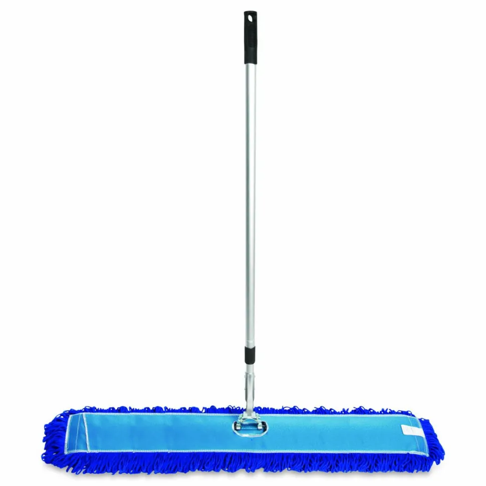 Gritt Commercial All-In-One Microfiber Dust Mop Set with Telescopic Handle, 48 x 5, Blue Microfiber Head, 40" to 72" Silver Aluminum Handle