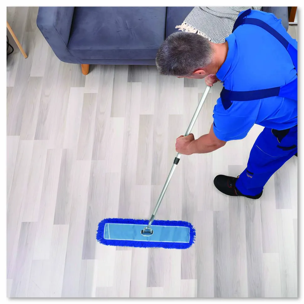 Gritt Commercial All-In-One Microfiber Dust Mop Set with Telescopic Handle, 36 x 5, Blue Microfiber Head, 72" Silver Aluminum Handle, 4/Kit
