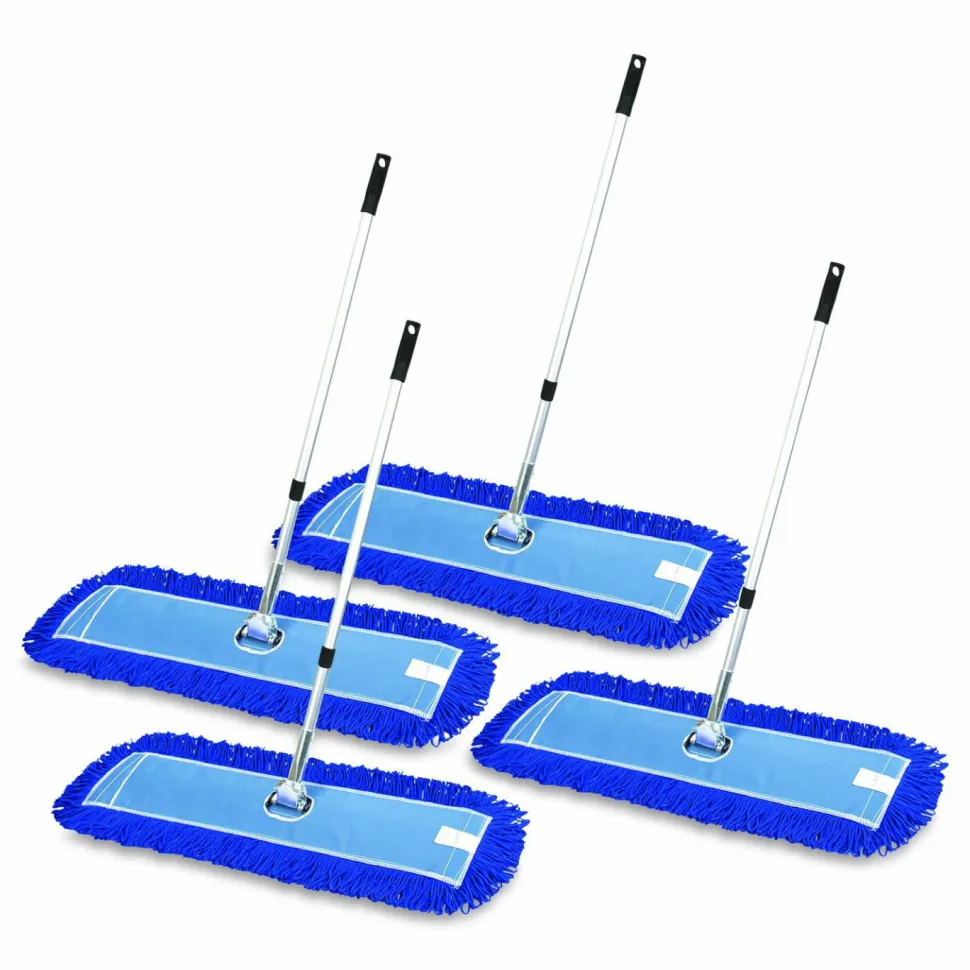 Gritt Commercial All-In-One Microfiber Dust Mop Set with Telescopic Handle, 36 x 5, Blue Microfiber Head, 72" Silver Aluminum Handle, 4/Kit