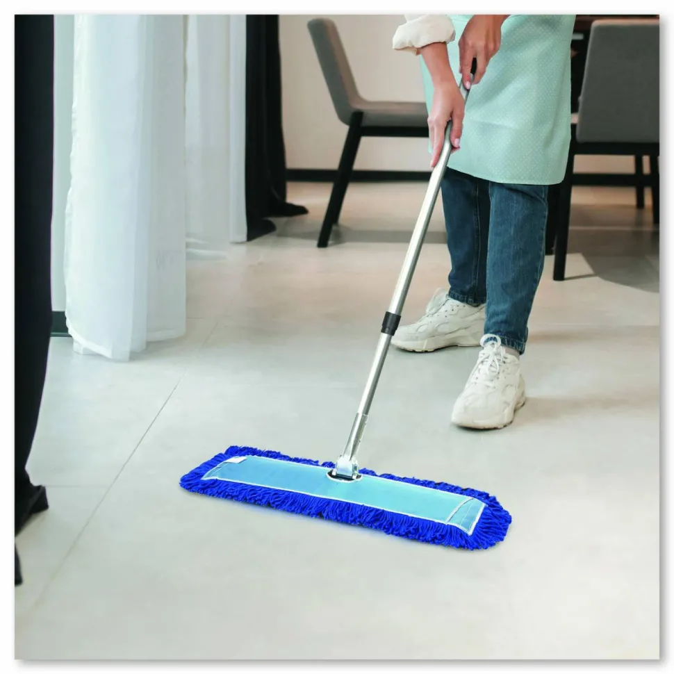 Gritt Commercial All-In-One Microfiber Dust Mop Set with Telescopic Handle, 36 x 5, Blue Microfiber Head, 72" Silver Aluminum Handle, 4/Kit