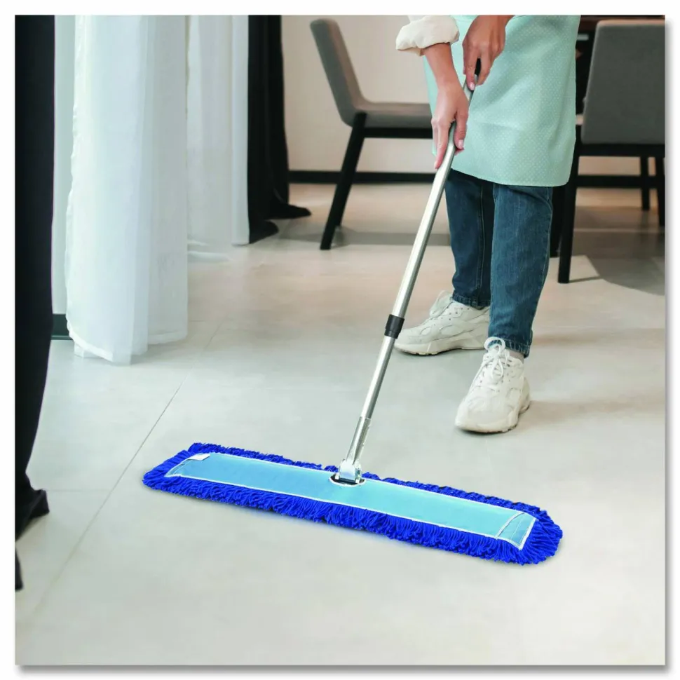 Gritt Commercial All-In-One Microfiber Dust Mop Set with Telescopic Handle, 60 x 5, Blue Microfiber Head, 40" to 72" Silver Aluminum Handle
