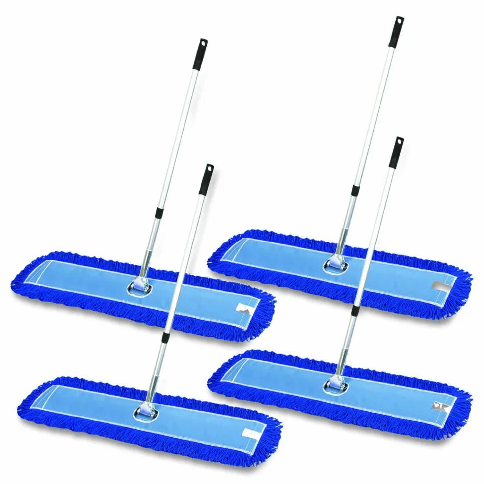Gritt Commercial All-In-One Microfiber Dust Mop Set with Telescopic Handle, 60 x 5, Blue Microfiber Head, 40" to 72" Silver Aluminum Handle
