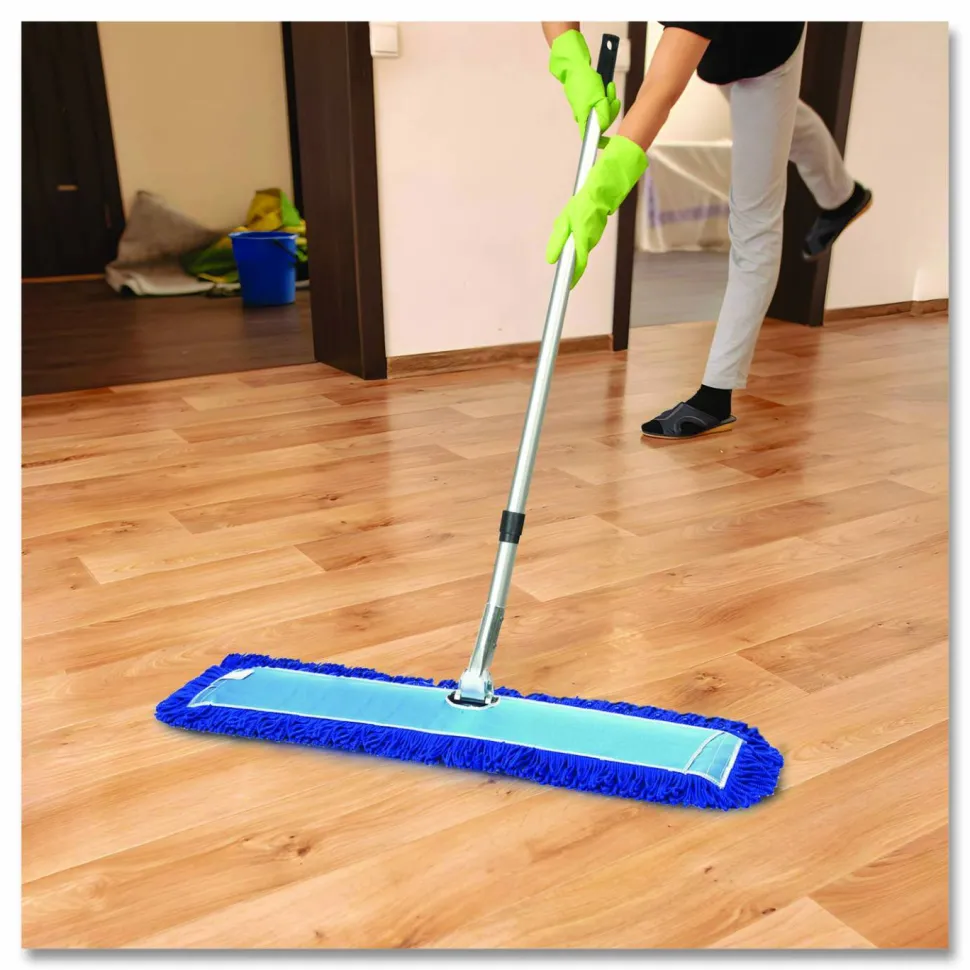 Gritt Commercial All-In-One Microfiber Dust Mop Set with Telescopic Handle, 60 x 5, Blue Microfiber Head, 40" to 72" Silver Aluminum Handle
