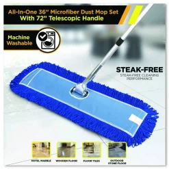 Gritt Commercial All-In-One Microfiber Dust Mop Set with Telescopic Handle, 36 x 5, Blue Microfiber Head, 40