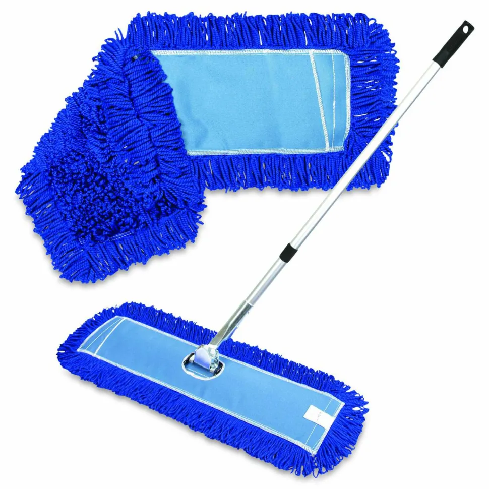 Gritt Commercial All-In-One Microfiber Dust Mop Set with Telescopic Handle, 36 x 5, Blue Microfiber Head, 40" to 72" Silver Aluminum Handle