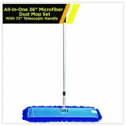 Gritt Commercial All-In-One Microfiber Dust Mop Set with Telescopic Handle, 36 x 5, Blue Microfiber Head, 40