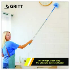 Gritt Commercial Cobweb/Corner Duster Brush with Telescopic Pole, 3 ft to 6 ft Handle