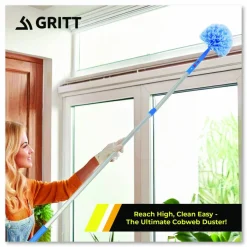 Gritt Commercial Cobweb/Corner Duster Brush with Telescopic Pole, 3 ft to 6 ft Handle, 2/Kit